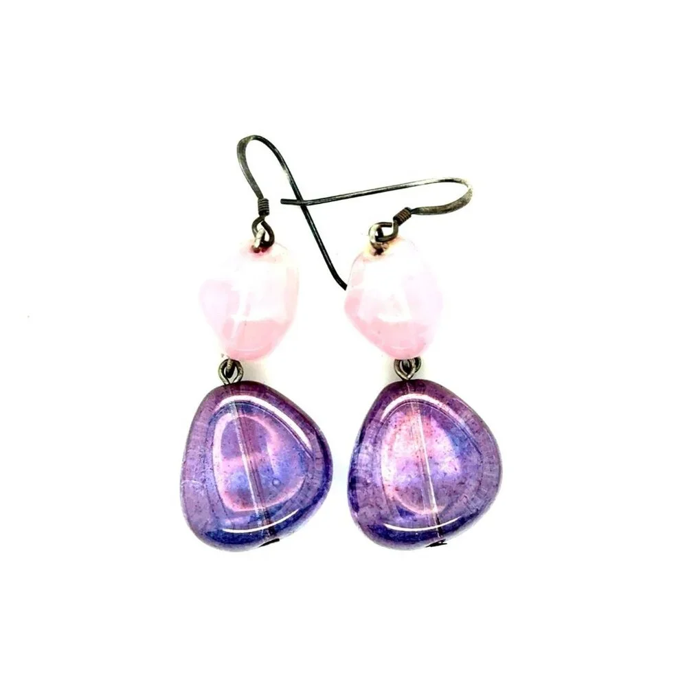 Pink/Purple Stone‎ Dangle Earrings